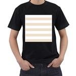 Horizontal Stripes - White and Almond Brown Men s T-Shirt (Black)