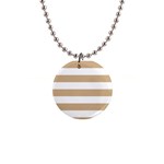 Horizontal Stripes - White and Tan Brown 1  Button Necklace