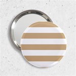 Horizontal Stripes - White and Tan Brown 2.25  Handbag Mirror