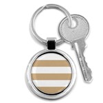 Horizontal Stripes - White and Tan Brown Key Chain (Round)