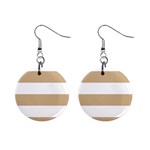 Horizontal Stripes - White and Tan Brown 1  Button Earrings