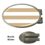 Horizontal Stripes - White and Tan Brown Money Clip (Oval)