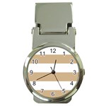 Horizontal Stripes - White and Tan Brown Money Clip Watch