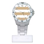 Horizontal Stripes - White and Tan Brown Nurses Watch