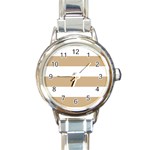Horizontal Stripes - White and Tan Brown Round Italian Charm Watch