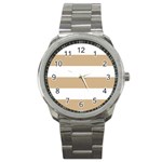 Horizontal Stripes - White and Tan Brown Sport Metal Watch