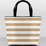 Horizontal Stripes - White and Tan Brown Bucket Bag
