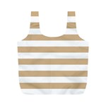 Horizontal Stripes - White and Tan Brown Full Print Recycle Bag (M)