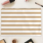 Horizontal Stripes - White and Tan Brown Cosmetic Bag (XXL)