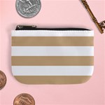Horizontal Stripes - White and Tan Brown Mini Coin Purse