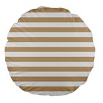 Horizontal Stripes - White and Tan Brown Large 18  Premium Round Cushion