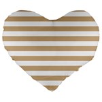 Horizontal Stripes - White and Tan Brown Large 19  Premium Flano Heart Shape Cushion