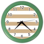 Horizontal Stripes - White and Tan Brown Color Wall Clock