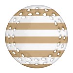 Horizontal Stripes - White and Tan Brown Round Filigree Ornament (Two Sides)