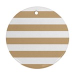 Horizontal Stripes - White and Tan Brown Ornament (Round)