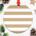Horizontal Stripes - White and Tan Brown Round Ornament (Two Sides)