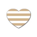 Horizontal Stripes - White and Tan Brown Rubber Coaster (Heart)