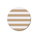 Horizontal Stripes - White and Tan Brown Rubber Coaster (Round)