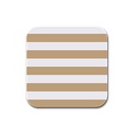 Horizontal Stripes - White and Tan Brown Rubber Square Coaster (4 pack)