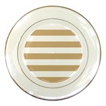 Horizontal Stripes - White and Tan Brown Porcelain Plate