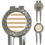 Horizontal Stripes - White and Tan Brown 3-in-1 Golf Divot