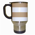 Horizontal Stripes - White and Tan Brown Travel Mug (White)