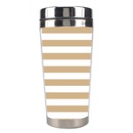 Horizontal Stripes - White and Tan Brown Stainless Steel Travel Tumbler