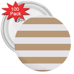 Horizontal Stripes - White and Tan Brown 3  Button (100 pack)