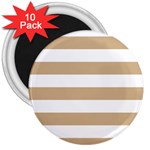 Horizontal Stripes - White and Tan Brown 3  Magnet (10 pack)