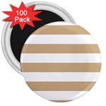 Horizontal Stripes - White and Tan Brown 3  Magnet (100 pack)