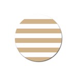 Horizontal Stripes - White and Tan Brown Magnet 3  (Round)