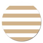 Horizontal Stripes - White and Tan Brown Magnet 5  (Round)