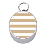 Horizontal Stripes - White and Tan Brown Silver Compass (Mini)