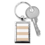 Horizontal Stripes - White and Pastel Brown Key Chain (Rectangle)