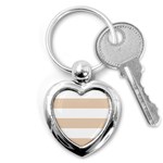 Horizontal Stripes - White and Pastel Brown Key Chain (Heart)