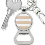 Horizontal Stripes - White and Pastel Brown Bottle Opener Key Chain