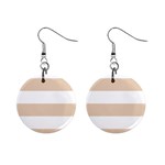 Horizontal Stripes - White and Pastel Brown 1  Button Earrings