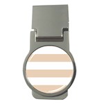 Horizontal Stripes - White and Pastel Brown Money Clip (Round)