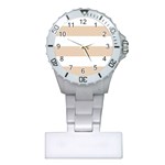 Horizontal Stripes - White and Pastel Brown Nurses Watch