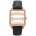 Horizontal Stripes - White and Pastel Brown Rose Gold Leather Watch