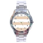 Horizontal Stripes - White and Pastel Brown Stainless Steel Analogue Watch
