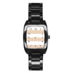 Horizontal Stripes - White and Pastel Brown Stainless Steel Barrel Watch