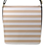 Horizontal Stripes - White and Pastel Brown Flap Closure Messenger Bag (S)