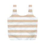 Horizontal Stripes - White and Pastel Brown Full Print Recycle Bag (M)