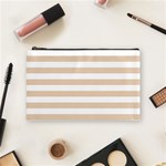 Horizontal Stripes - White and Pastel Brown Cosmetic Bag (M)