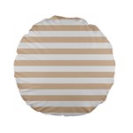 Horizontal Stripes - White and Pastel Brown Standard 15  Premium Round Cushion