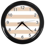 Horizontal Stripes - White and Pastel Brown Wall Clock (Black)