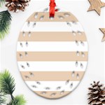 Horizontal Stripes - White and Pastel Brown Ornament (Bell) Ornament (Oval Filigree)