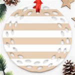 Horizontal Stripes - White and Pastel Brown Round Filigree Ornament (Two Sides)