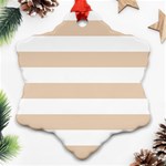 Horizontal Stripes - White and Pastel Brown Ornament (Snowflake)